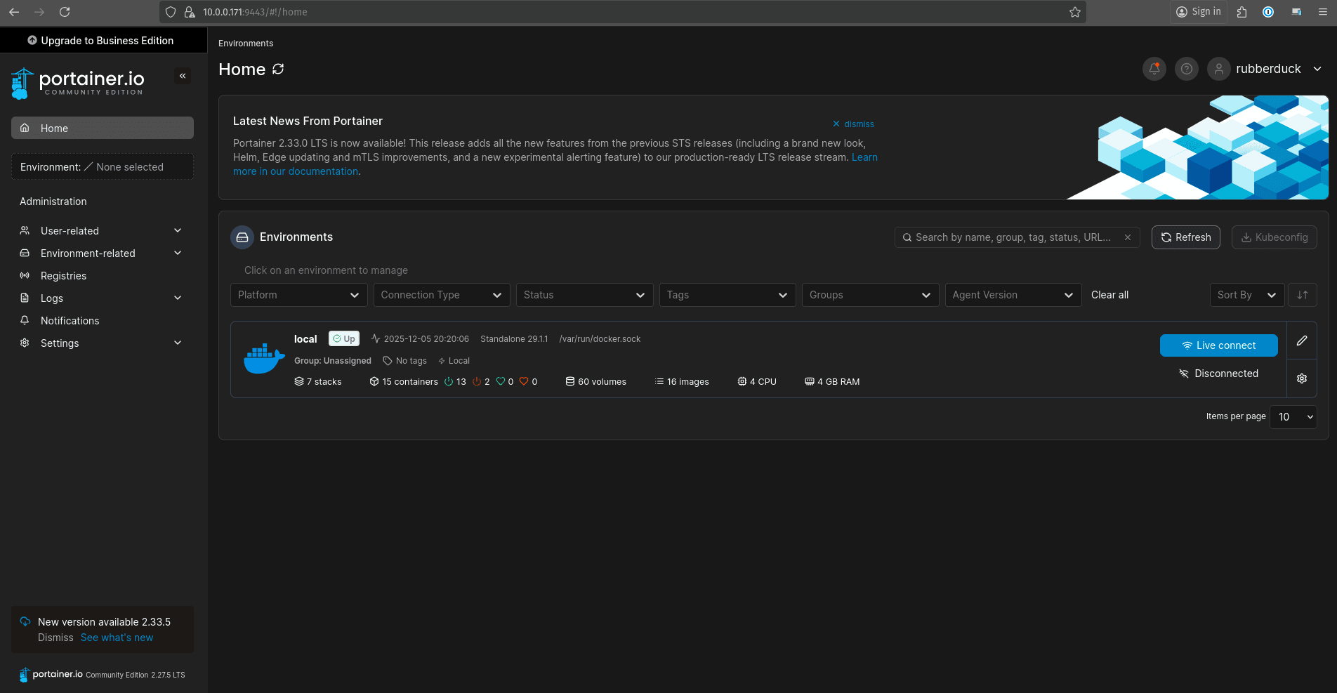 A diagram of the homelab Docker portainer.